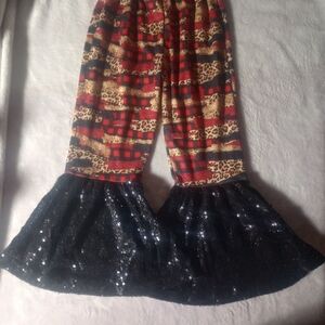 Leopard Print and Red Patterned Accompanying Bell Flare Sequin Pants